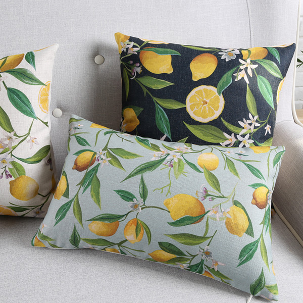 Fruit Lemon Cushion Covers Green Plants Lemon Tree Leaves Flowers Pillow Cover Decorative Linen Cotton Pillow Case For Sofa Seat Chair