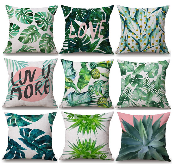 Tropical Plants Green Leaves Cushion Covers Summer Monstera Banana Palm Leaf Pineapple Cactus Cushion Cover Linen Cotton Pillow Case