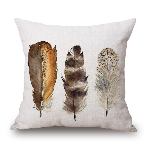 American Indian Cuture Art Style Pillow Covers Feather Headdress Watercolor Cushion Cover Sofa Throw Lumbar Linen Cotton Custom Pillowcase