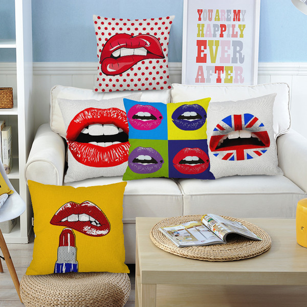 8 Styles American POP Art Cushion Covers Red Lips Lipstick Watercolor Painting Eye Cushion Cover Bedroom Decorative Linen Pillow Case