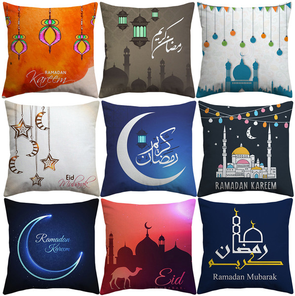 Ramadan Kareem Eid Mubarak Decorative Cushion Covers Islam Muslim Arabic Mosque Lantern Moon Cushion Cover Sofa Linen Cotton Pillow Case