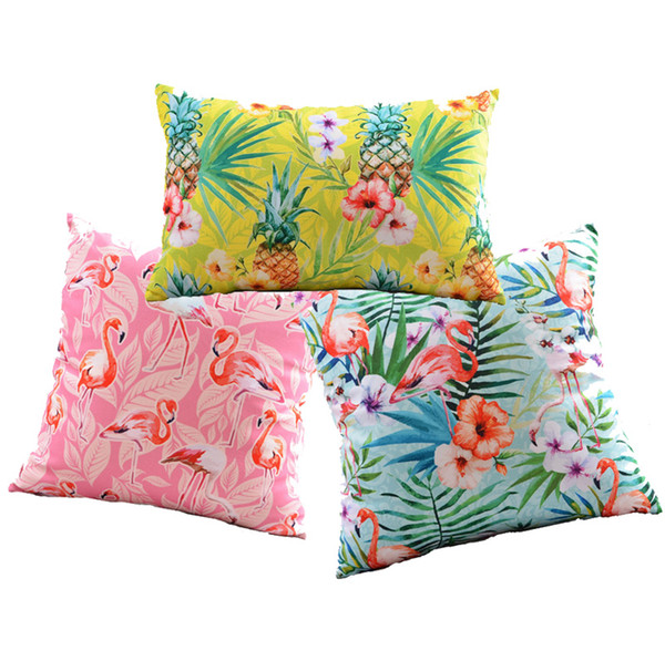 Tropical Plants Hibiscus Flower Cushion Covers Pineapple Flamingo Bird Pillow Cover Geometric Triangles Velvet Pillow Case For Sofa Seat