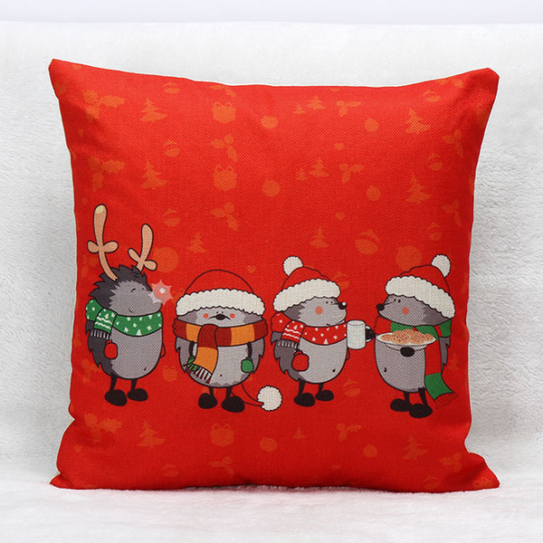 Animal Hedgehog Christmas Cushion Cover Reindeer Deer Xmas Hat Scarf Cushion Covers Sofa Decorative Linen Pillow Case Gift For Baby Kids