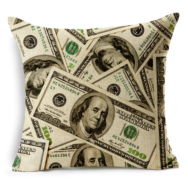 United States One Hundred Dollar Bill Pattern Cushion Covers American Style Decorative Cushion Cover Sofa Throws Linen Cotton Pillow Case