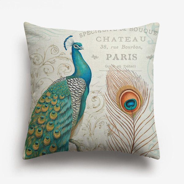 Hand Painting Elegant Bird Peacock Cushion Covers European Retro Vintage Home Decorative Cushion Cover Linen Cotton Pillow Case