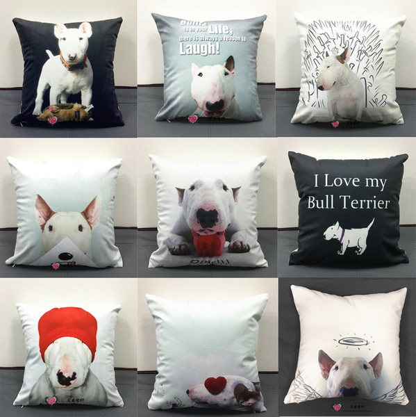 Hand Painting Bull Terrier Dog Pillow Cushion Cover Dogs Free Hug Cushions Covers Home Decorative Sofa Throws Soft Short Plush Pillow Case