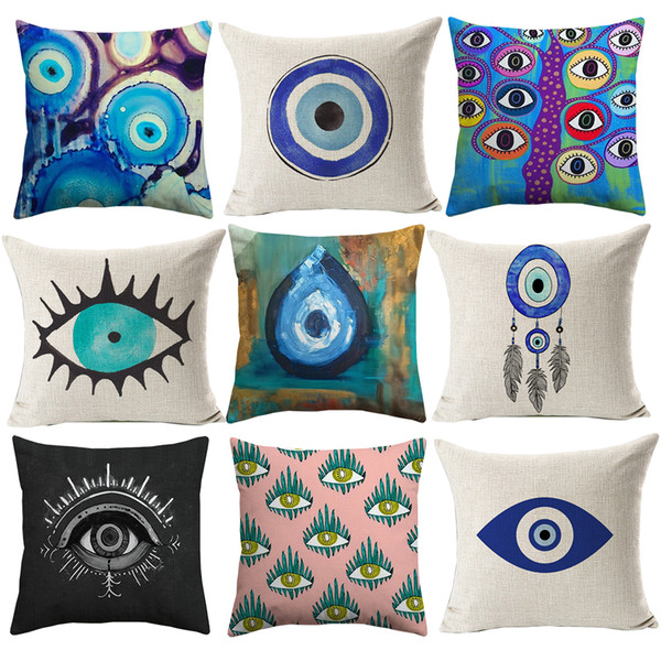 Evil Eye Cushion Cover Mediterranean And Asian Tribes Culture Cushion Covers Sofa Throw Decorative Linen Cotton Pillow Case New