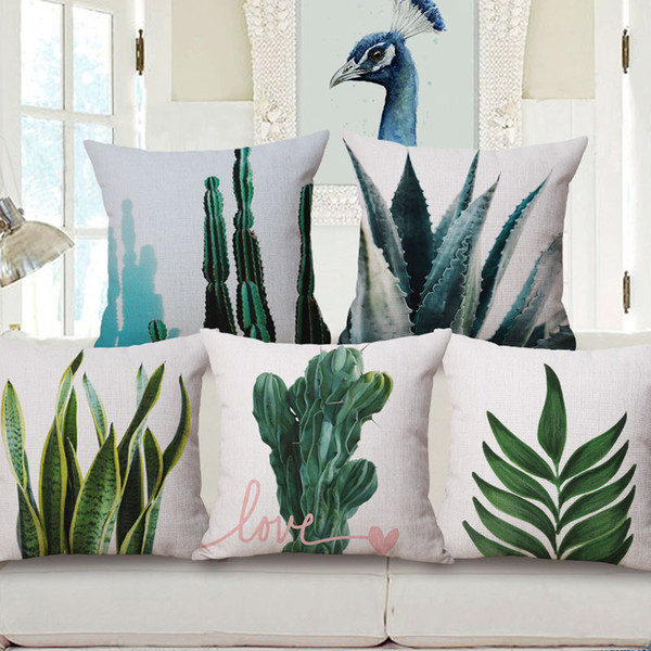 Tropical Plant Cactus Cushion Cover Summer Cacti Monstera Green Leaves Cushion Covers Hotel Sofa Chair Decoratiave Linen Cotton Pillow Case