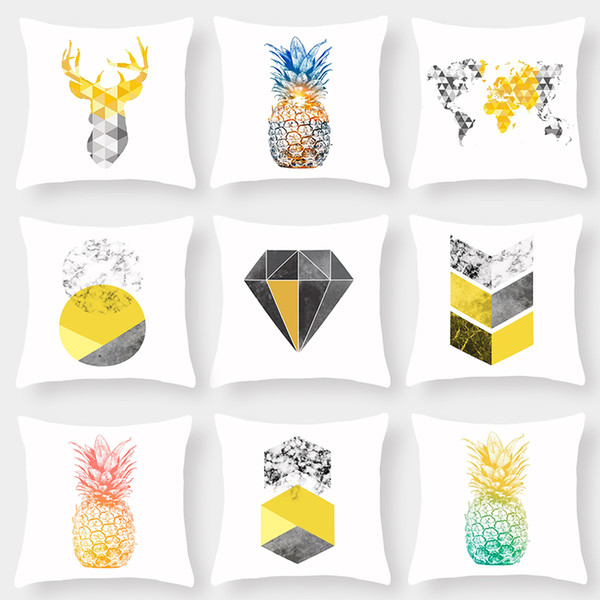 9 Styles Pineapple Deer Head World Map Cushion Covers Nordic Retro Geometric Diamonds Plaids Art Cushion Cover Soft White Pillow Case