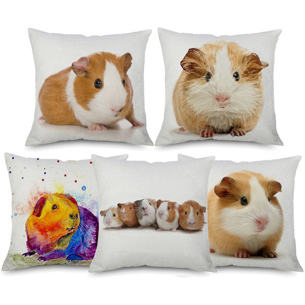 Cute Animal Guinea Pig Cushion Covers Watercolor Painting Art Cushion Cover Sofa Throw Decorative Linen Cotton Pillow Case