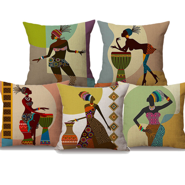 Cartoon Fashion African Woman Lady Cushion Covers Africa Africa Symbols Art Modern Cushion Cover Decorative Linen Cotton Pillow Case