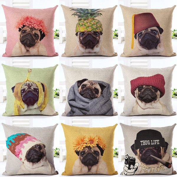 19 Styles Animal Pug Dog Cushion Cover Cute Pug Dogs In Pet Dogs Clothes Hat Pillow Covers Decorative Car Sofa Linen Pillow Case