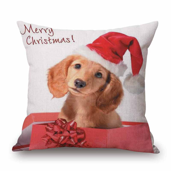 10 Styles Merry Christmas Cushion Cover Dachshunds Wiener Sausage Dog Art Cushion Covers Decorative Beige Linen Pillow Case For Sofa Chair