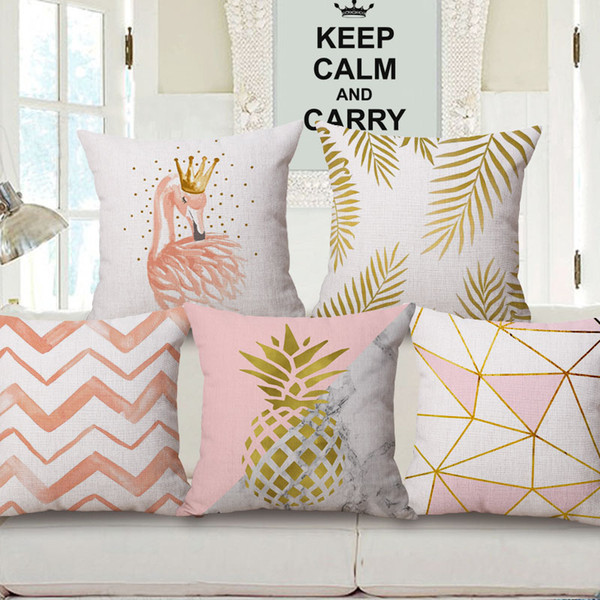 Nordic Modern Golden Dream Big Cushion Cover Yellow Pineapple Feather Flamingo Geometric Plaid Pink Cushion Covers Linen Cotton Pillow Case