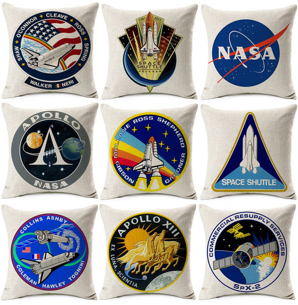 NASA Space Shuttle Program Cushion Cover Universe Rocket Spaceship Art Cushion Covers Sofa Throw Decorative Linen Cotton Pillow Case