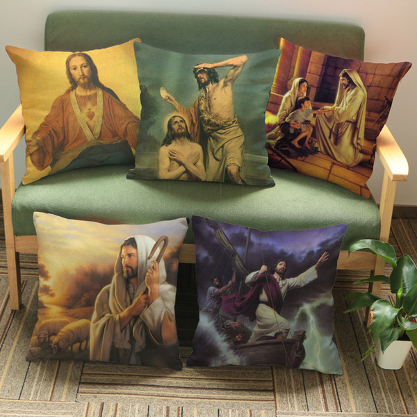 8 Styles Christian Portait Cushion Covers Retro Vintage Style Oil Painting Christianity Culture Art Cushion Cover Linen Pillow Case Gift