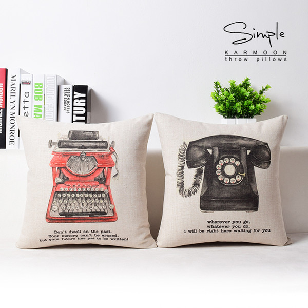 European Retro Vintage Style Telephone Typewriter Cushion Covers Life English Letters Cushion Cover Decorative Linen Cotton Pillow Case