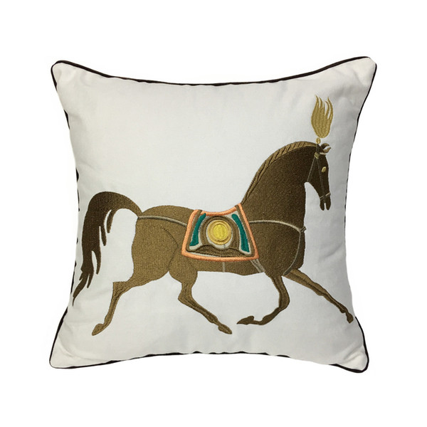 Deluxe Embroidery Horse Designer Pillow Case Sofa Cushion Cover Canvas Home Bedding Decorative Pillowcase 18x18