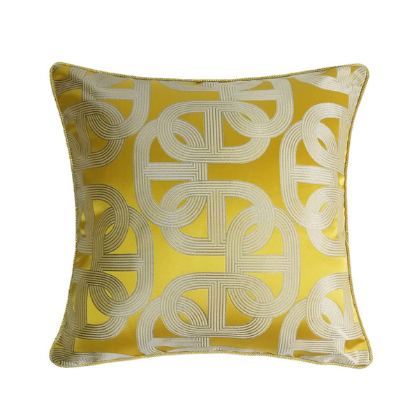 Contemporary Yellow Geometric Interior Decorative Pillow Case Square Floor Sofa Chair Home Deco Jacquard Woven Bedding Cushion Cover 45x45cm