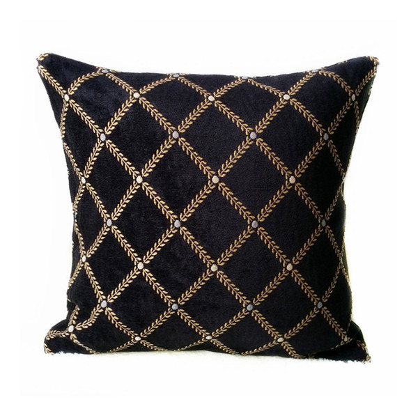 Vintage Plaid Check Cushion Cover Black Chenille Interior Home Decorative Sofa Pillow Case Jacquard Woven Square 45x45cm Sell by Pieces