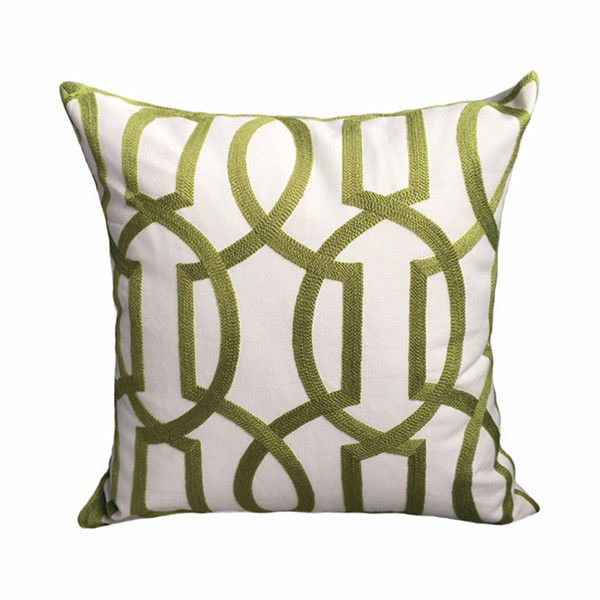 Brand New Geometric Embroidery Green Gray Pillow Cover Gift Home Sofa Cushion Cover Canvas Decorative Pillow Case 45 x 45cm Sell by Piece