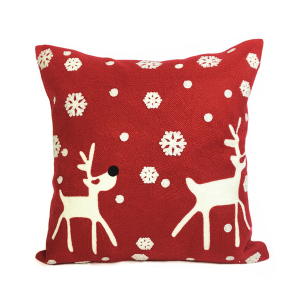 Christmas Holiday Embroidery Red White Deers Pillow Cover Kids Gift Home Sofa Cushion Cover Decorative Pillow Case 45 x 45cm Sell by Piece