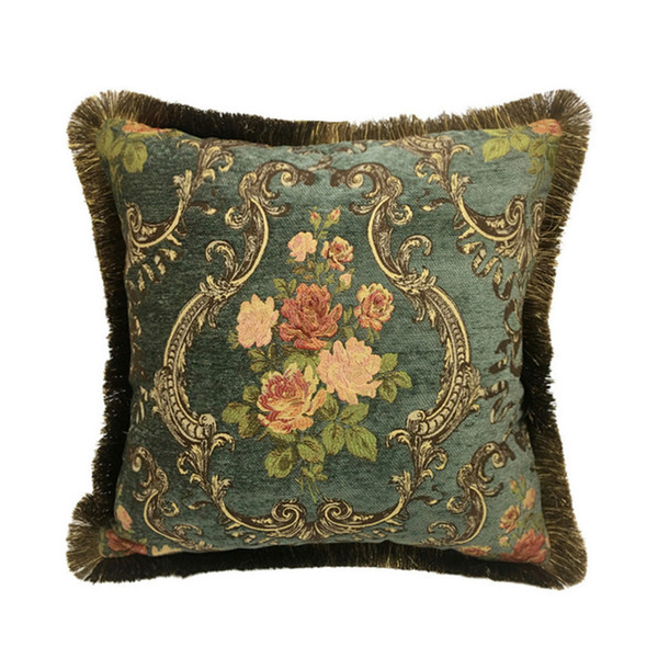 Vintage Floral Cushion Cover Deep Green Chenille Interior Home Decorative Sofa Pillow Case Jacquard Woven Square 45x45cm Sell by 1 Piece