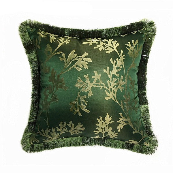Dark Green Vintage Interior Plant Decorative Pillow Case Square 45x45cm Jacquard Woven Leaf Floor Sofa Chair Home Living Room Cushion Cover