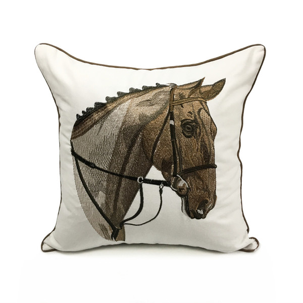 Deluxe Embroidery Horse Head Designer Pillow Cover Sofa Cushion Cover Canvas Home Bedding Decorative Pillowcase 18x18