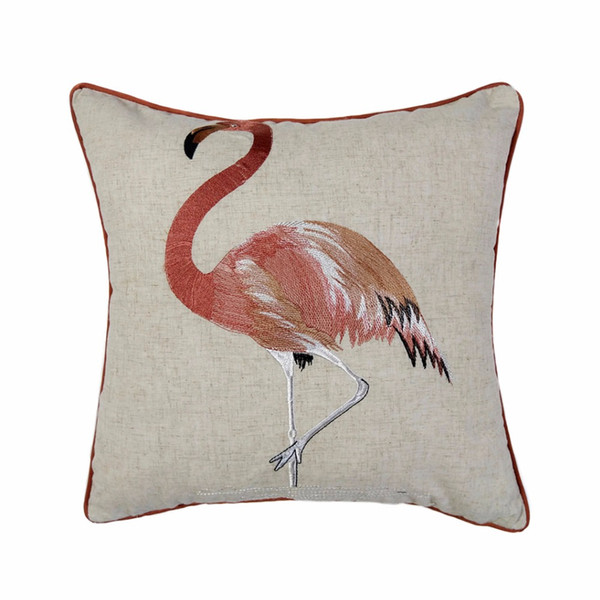 Deluxe Embroidery Flamingo Designer Bird Pillow Case Sofa Cushion Cover Linen Poly Home Bedding Decorative Pillowcase 18x18