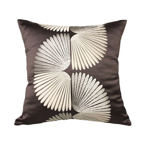 New Contemporary Embroidery Brown Pillow Case Modern Square Silk Like Woven Home Chair Sofa Designer Cushion Cover 18x18