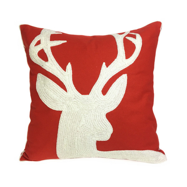 Christmas Holiday Embroidery Deer Snow Pillow Cover Kids Gift Home Sofa Cushion Cover Canvas Decorative Pillow Case 45 x 45cm Sell by Piece