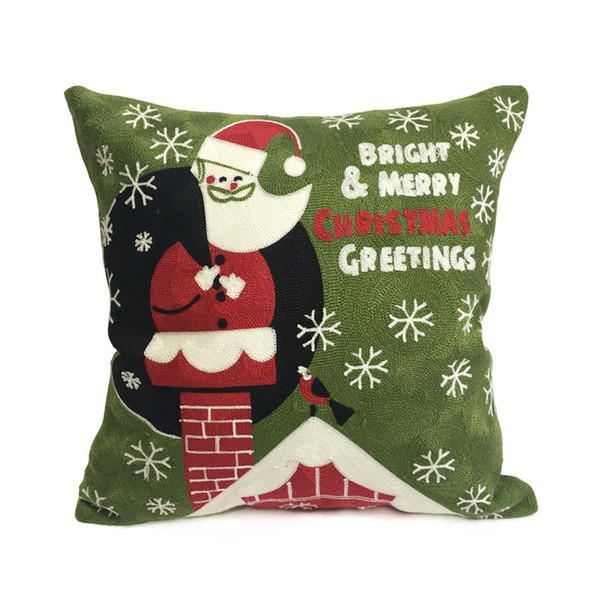 Free Shipping Christmas Embroidery Santa Claus Holiday Pillow Cover Sofa Cushion Cover Canvas Decorative Pillow Case 45 x 45cm Sell by Piece