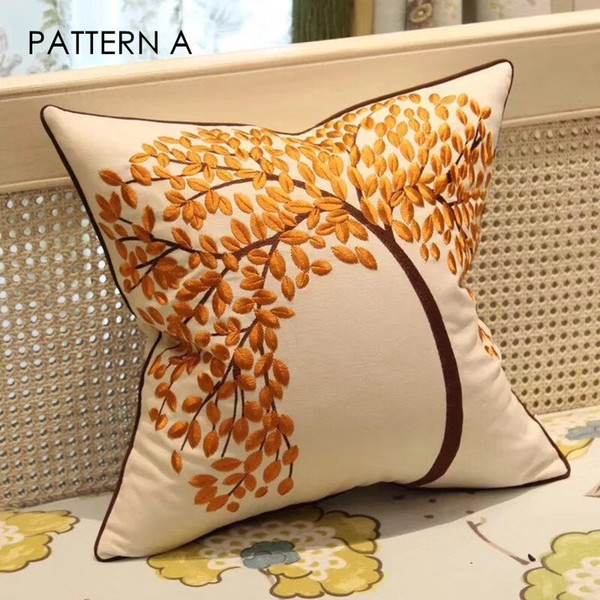 Modern Quality Embroidery Trees Pillow Cover Sofa Cushion Cover Canvas Pipping Home Bed Decorative Pillow Case 45 x 45cm Sell by Piece