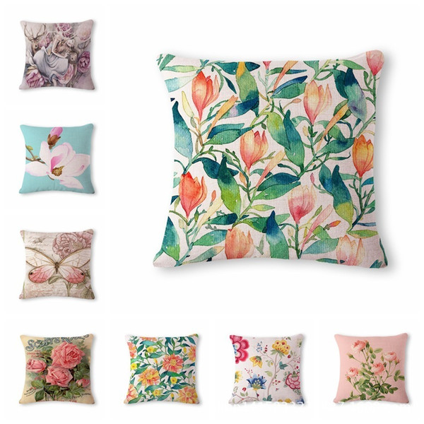 Elegant And Quiet Fresh Peach Blossom Pattern Cotton Flax Pillow Back Cushion Cushion Can Customized