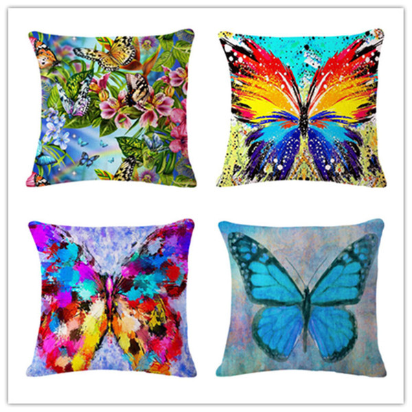 Butterfly Oil Painting Hand Cotton Flax Pillow Back Cushion Cushion Amazon Heat Sell