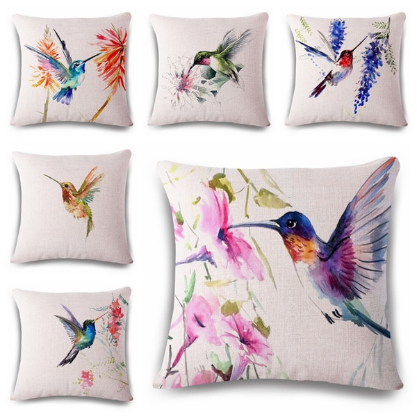 Birdie Flower Cartoon Hand Cotton Flax Pillow Back Cushion