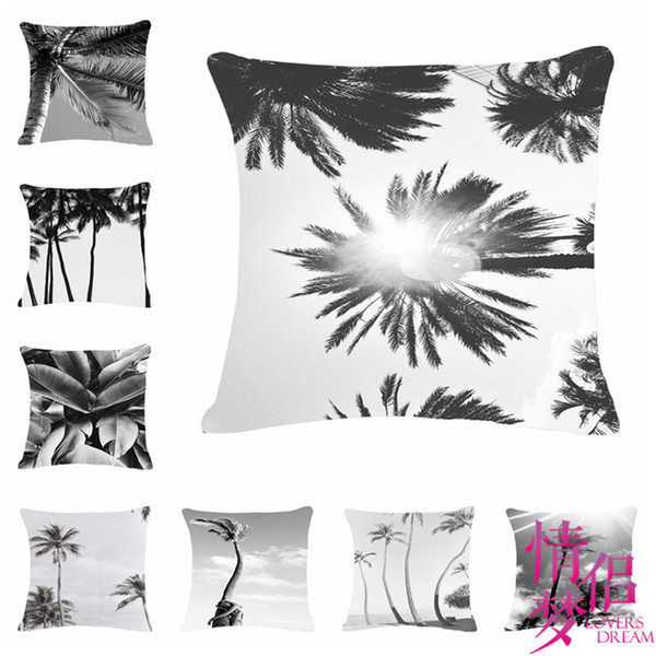 Black And White Scenery Cotton Tree Flax Pillow Back Cushion