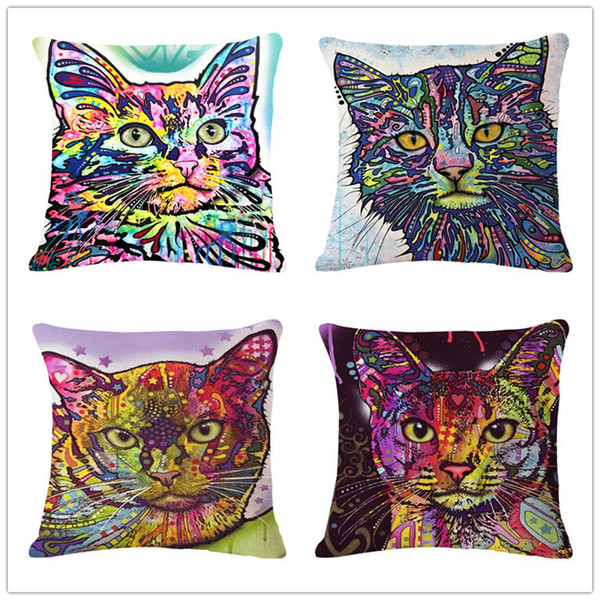 European Wind Kitty Oil Painting Cotton Flax Pillow Back Cushion Backrest
