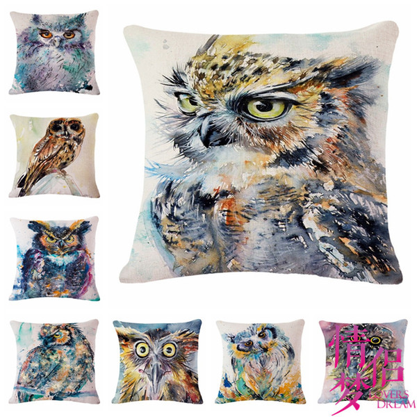 Hand Owl Cotton Flax Pillow Back Cushion