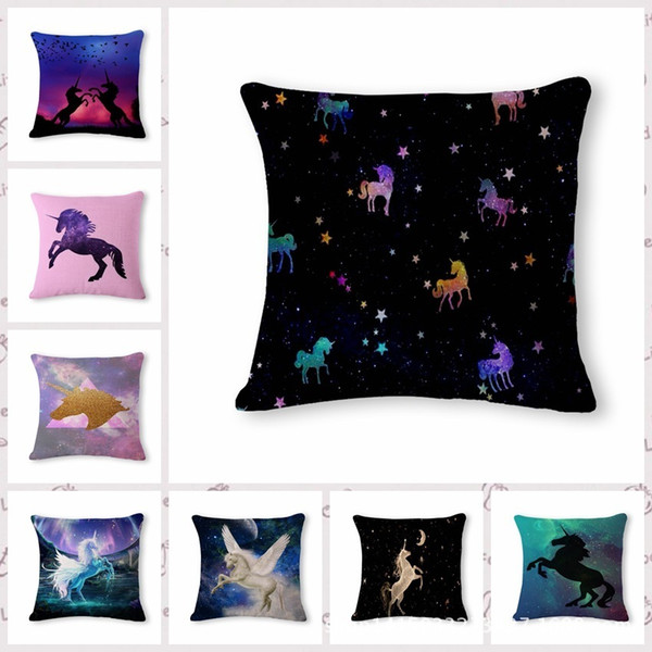 Dream Horse Cartoon Pattern Cotton Flax Pillow Back Cushion