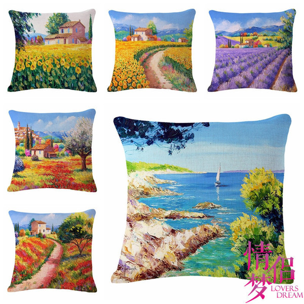 Hand Countryside Wind Flower Sea Cotton Flax Pillow Back Cushion Cushion Heat Sell