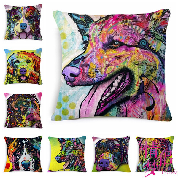 Oil Painting Dog Cotton Flax Pillow Back Cushion