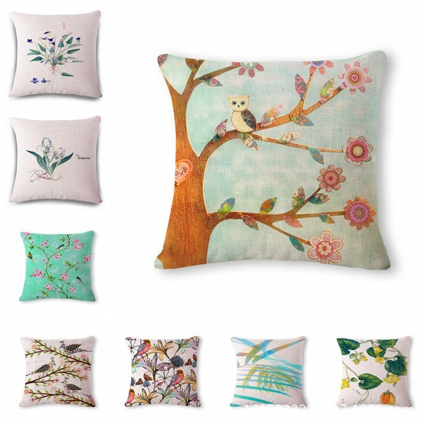 Fresh Green Leaves Flower Pattern Cotton Flax Pillow Back Cushion Cushion Can Customized