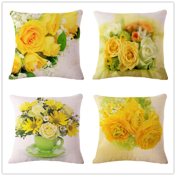 Yellow Rose Cotton Flax Back Cushion Backrest Pillow