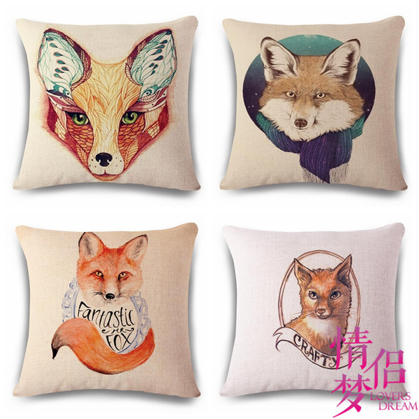 Hand Fox Oil Painting Cotton Flax Pillow Back Cushion