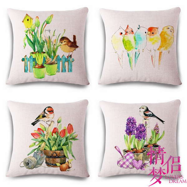 Painting Of Flowers And Birds In Traditional Chinese Style Inbetweening Cotton Flax Pillow Back Cushion