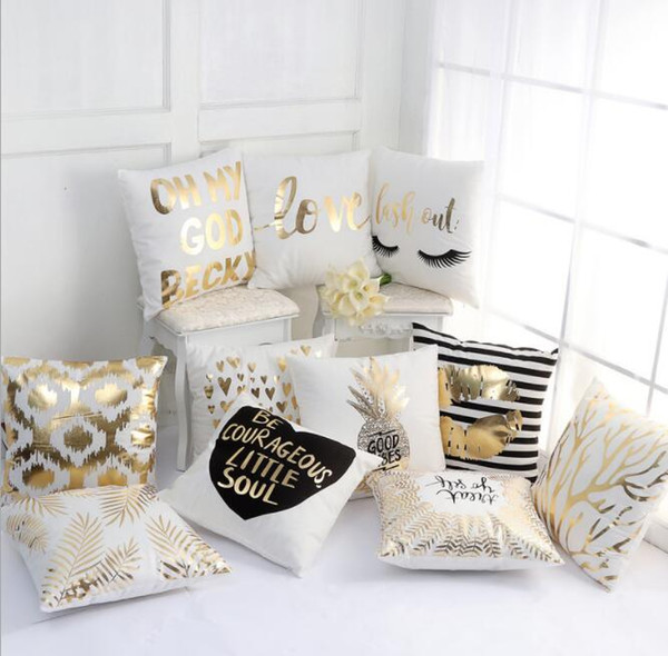 Bronzing Foil Gold Pillow Case Sofa Waist Throw Cushion Cover Home Decor Cushion Pineapple Love Soft Pillows 45X45CM Top Quality