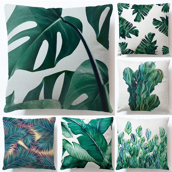 Rainforest Leaves Africa Tropical Plants Hibiscus Flower Throw Linen Pillow Case Chair Sofa Cushion Cover