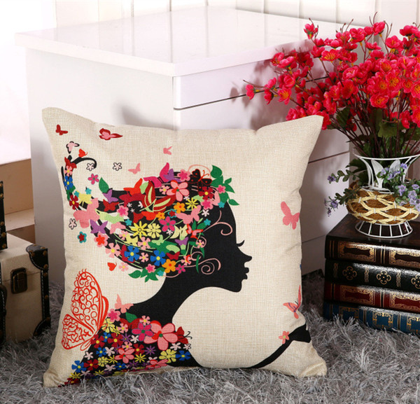 Mood Series Pattern Printed 45*45cm Cotton Linen Pillowcase Decorative Cushion Pillows Use For Home Sofa Car Office